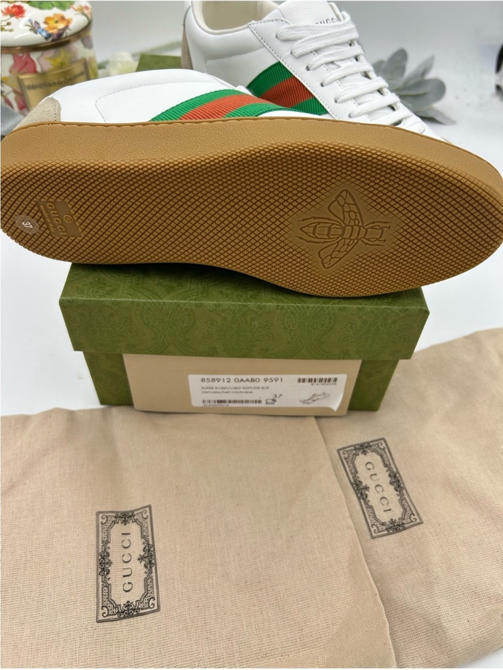 Women’s Gucci G 74 web striped suede/leather sneakers size 37 made in Italy - Picture 10 of 10